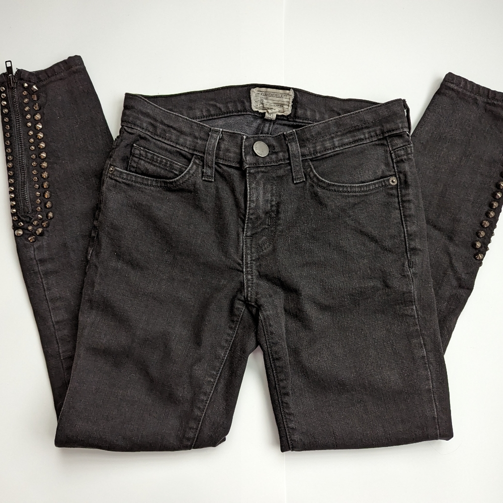 Current/Elliott Black Jeans with Studs on Ankle Zip, Size 25